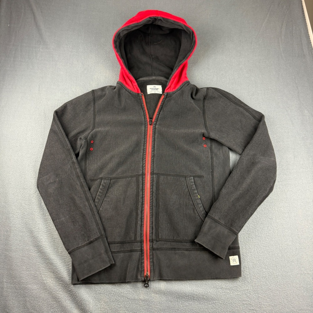 Reigning Champ Hoodie Men's M Black Red Full Zip Cotton Made Canada Heavyweight